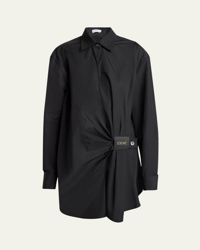 Draped Poplin Mini Shirtdress